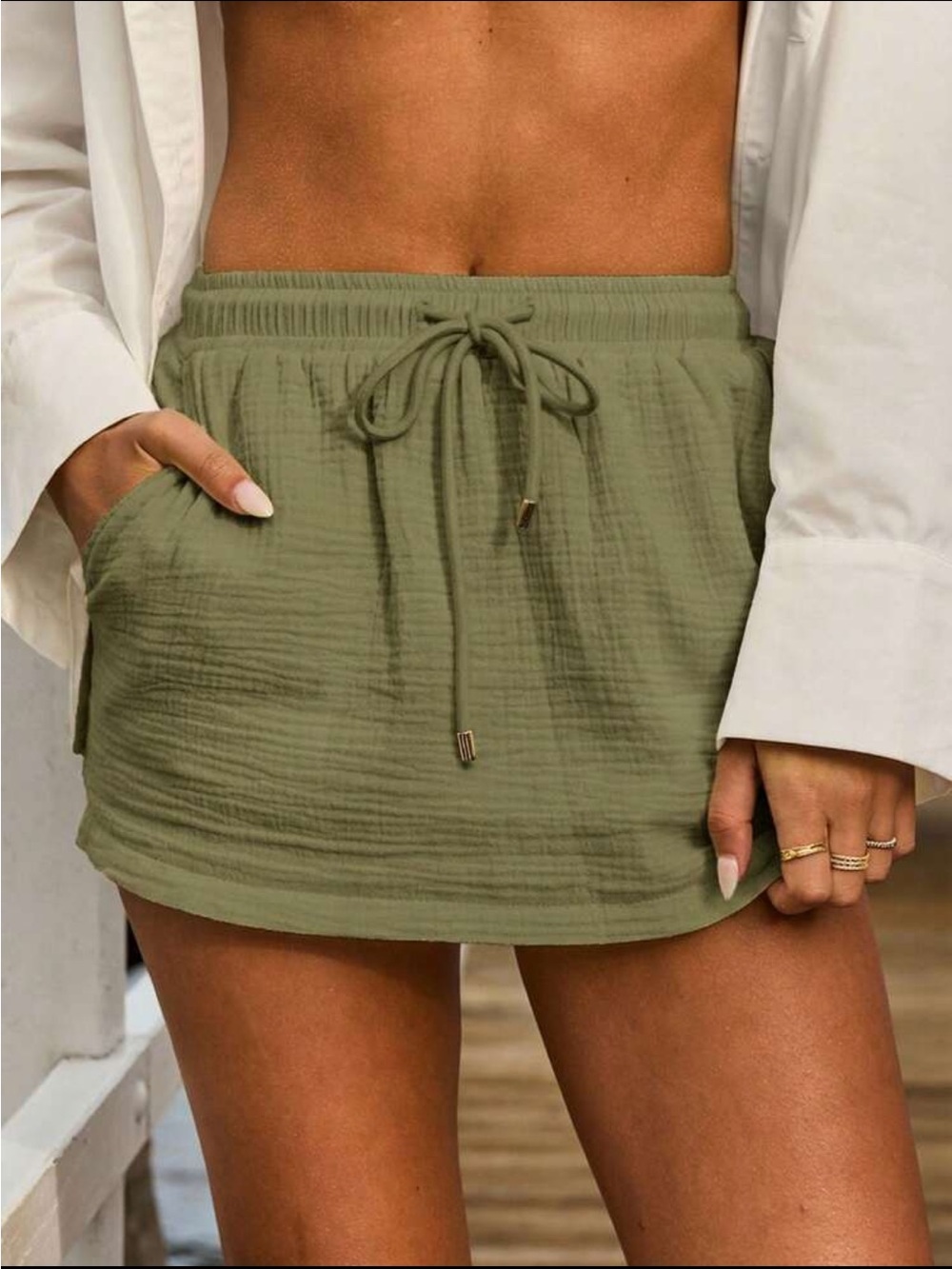 Olive Drawstring Mini Skirt